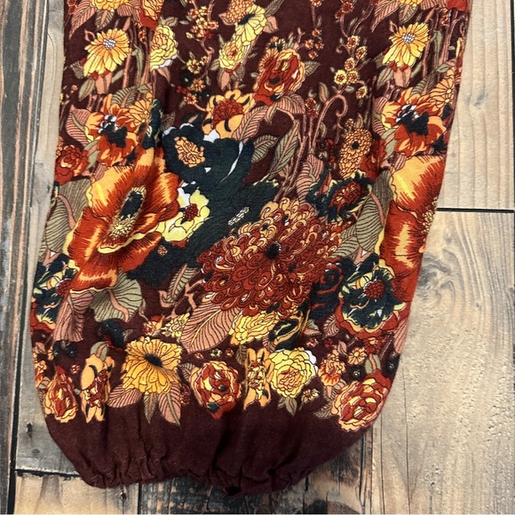 Boho Brown Floral Harem Pants One Size Fits Like Small/ Medium - Picture 7 of 7